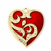 Vedhæng. Forgyldt hjerte med vinrød emaljelak. 23 mm.